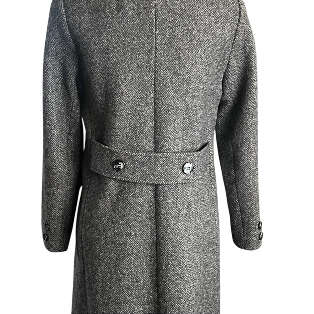 VTG. Karen 100% Pure Wool Gray Double Breasted Herringbone Long Coat. - Picture 4 of 8